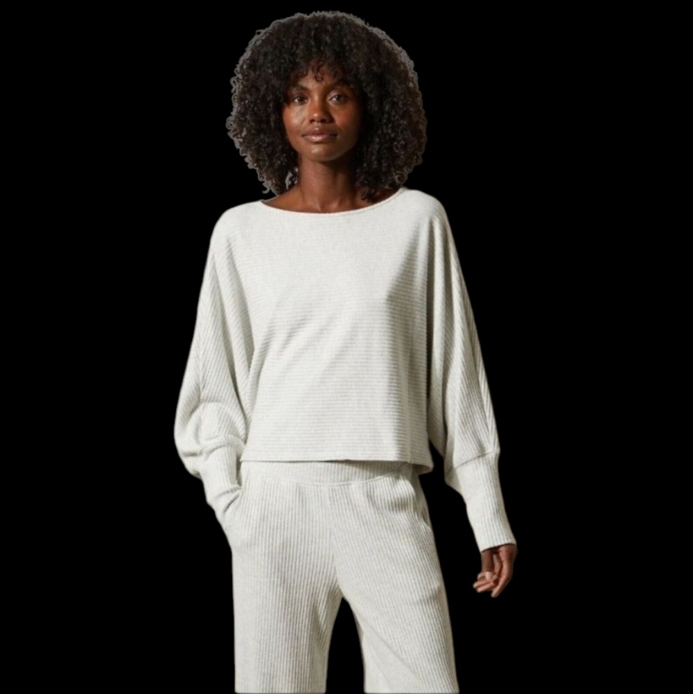 NWT VELVET by Graham & Spencer Light Gray Ribbed Dolman Sleeve Pullover Top 2X